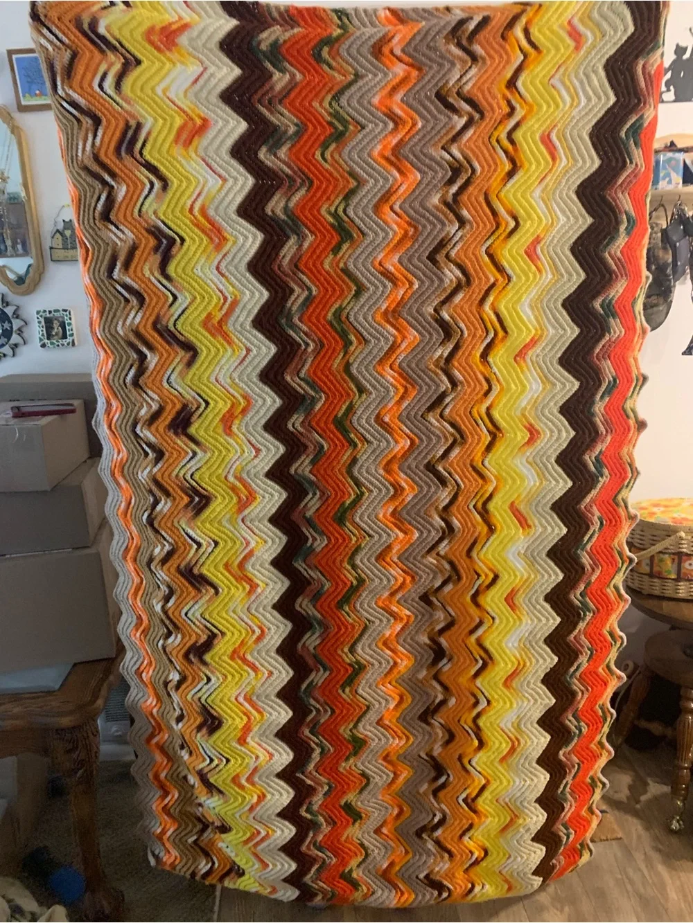 Chevron crochet blanket orange and browns